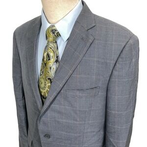 Peter Millar Blazer Mens 42T Gray Houndstooth Plaid Neutral Heritage Wool Silk